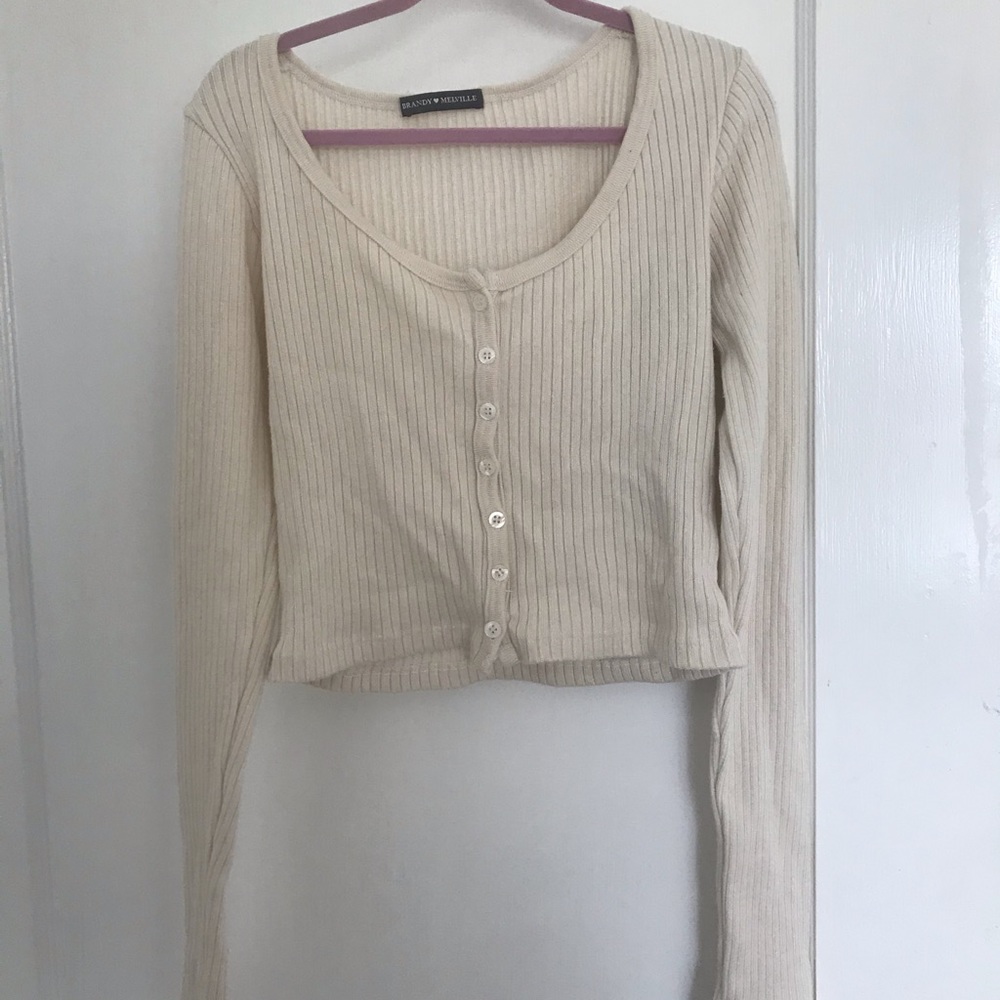 Brandy Melville White Button Down Sweater Shirt